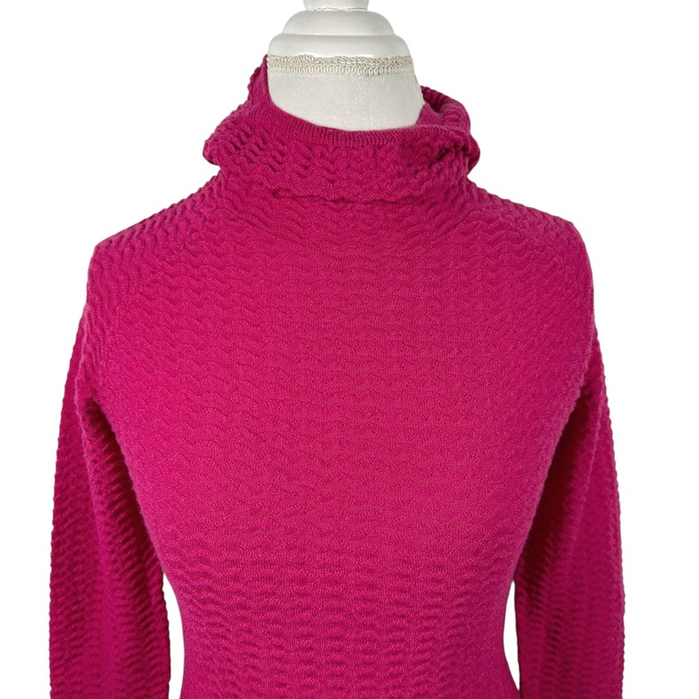 Krimson Klover Hood Sweater Fuchsia Pink Wavy Knit Thumbholes Preppy Cozy Size S - Picture 2 of 11
